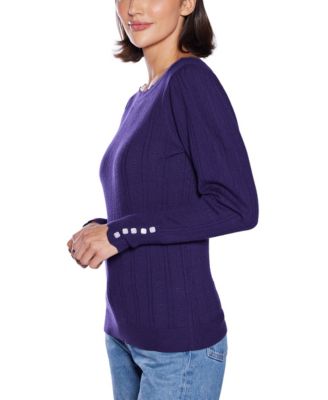  Women's Scalloped-Trim Boat Neck Sweater