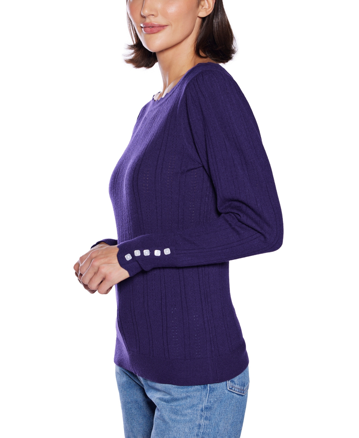 Belldini Women's Scalloped-trim Boat Neck Sweater In Blue