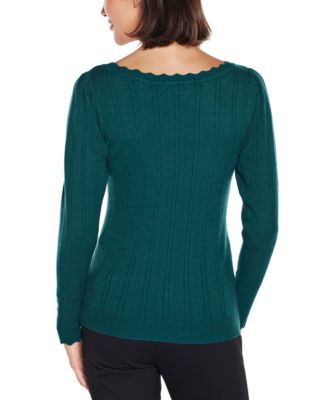  Women's Scalloped-Trim Boat Neck Sweater