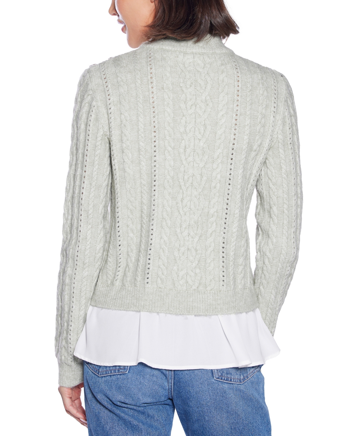 Belldini Women's Black Label Chiffon-hem Cable Sweater In Gray