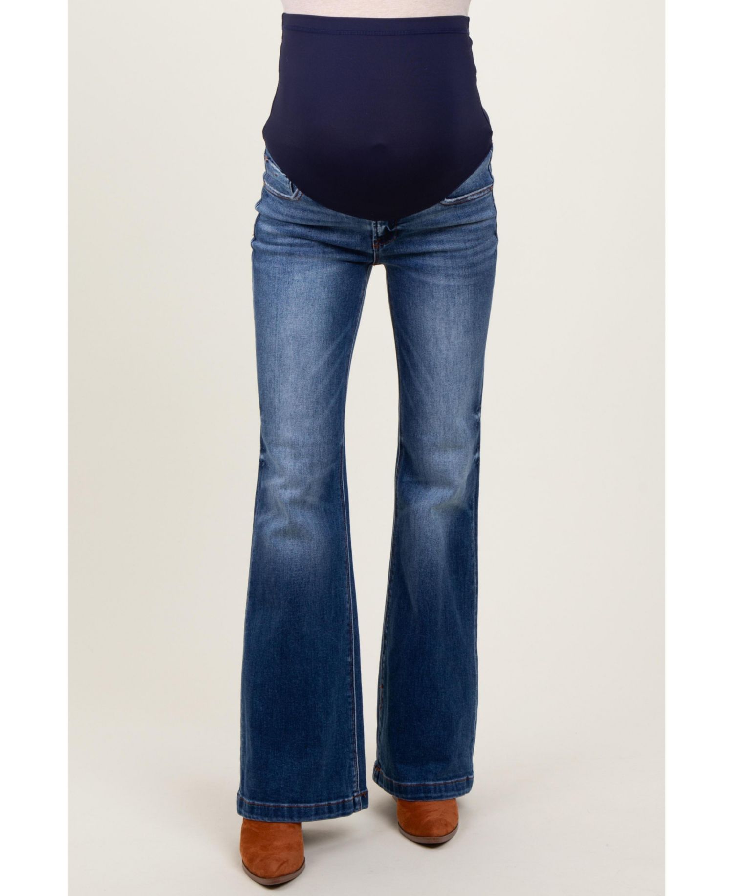 Women's Navy Blue Washed Flare Jeans
