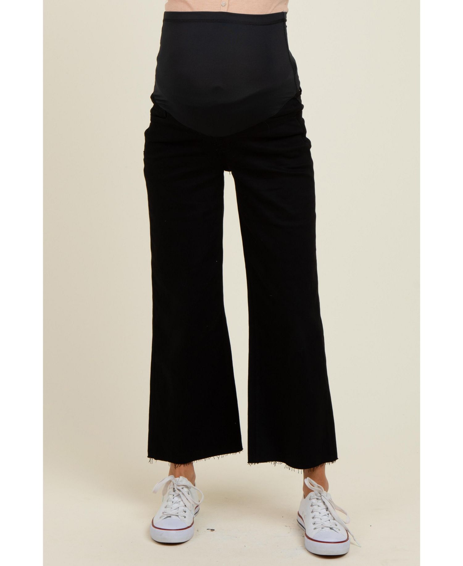 Women's Black Raw Hem Cropped Wide Leg Jeans
