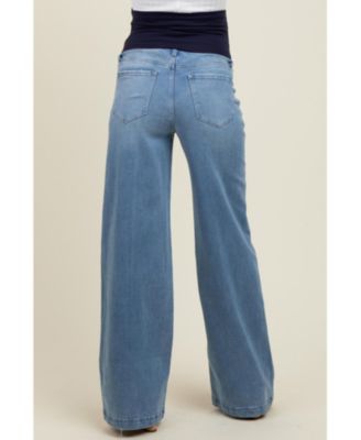 Blue Front Seam Super Wide Leg Maternity Jeans