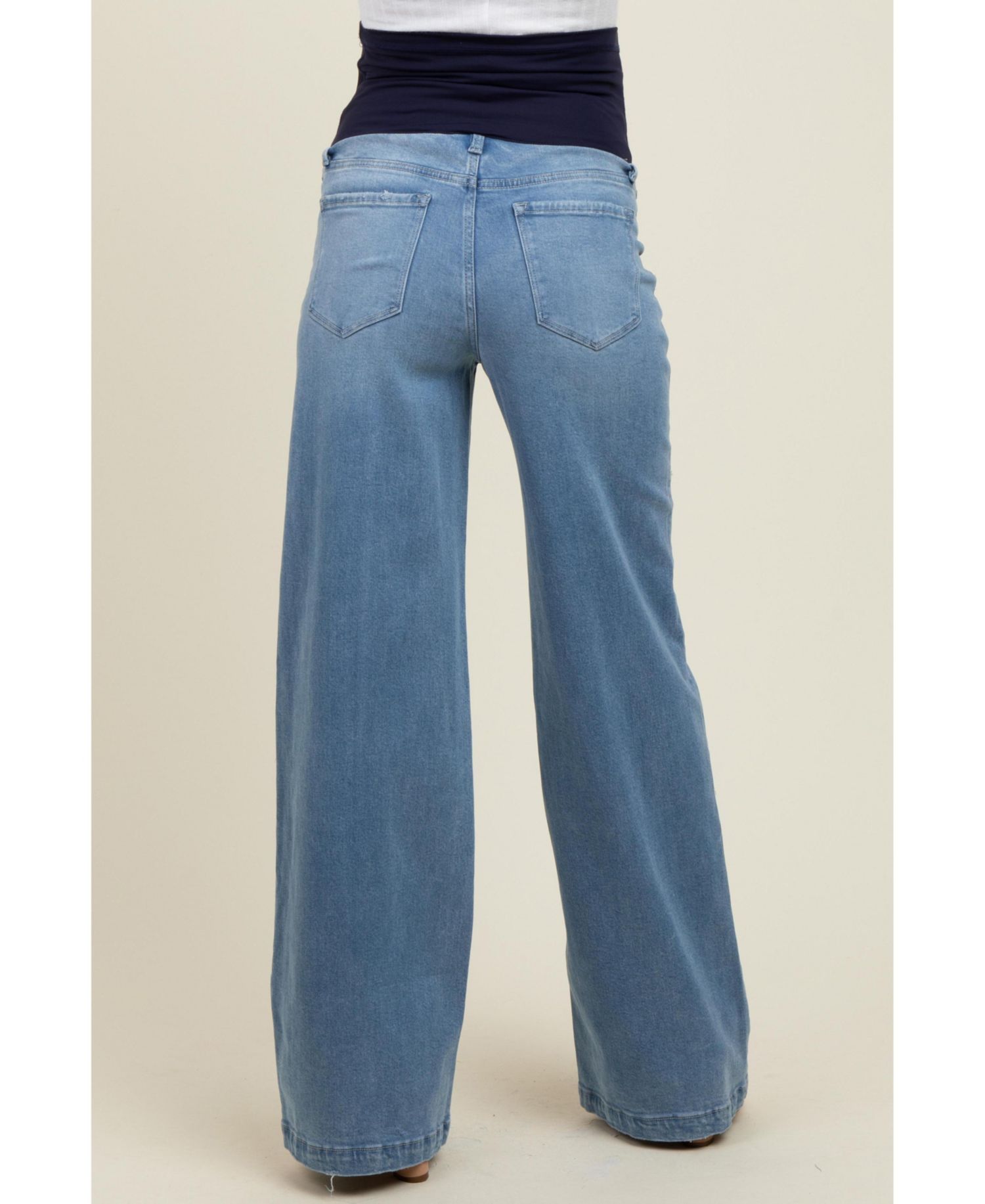 Women's Blue Front Seam Super Wide Leg Jeans