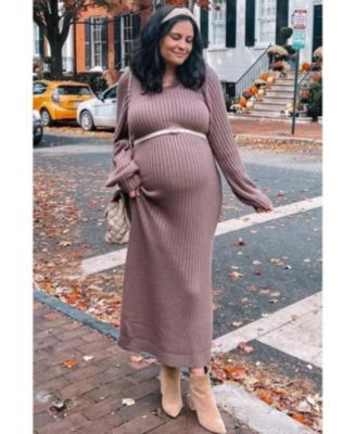 Women's Mauve Side Slit Maternity Maxi Sweater Dress