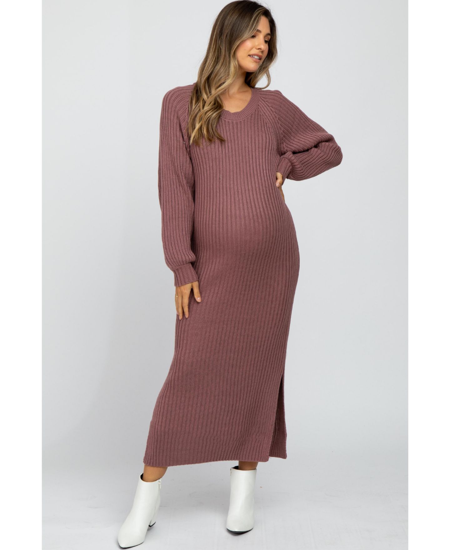 Женское платье Pinkblush Maternity Side Slit Maxi Sweater Dress, цвет: Розовато-лиловый — фото 1
