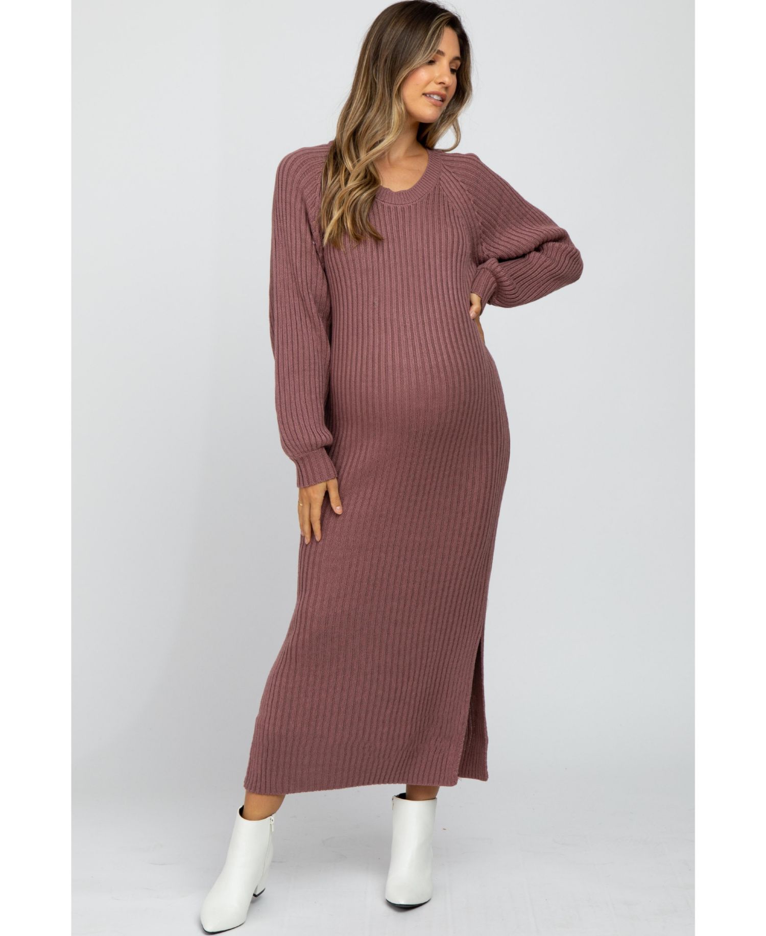 Women's Maternity Side Slit Maxi Sweater Dress