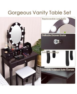 Oval Mirror Vanity Set  with 10 LED Dimmable Bulbs and 3 Drawers