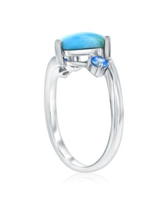 Sterling Silver, Larimar Heart & Blue CZ Ring