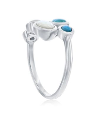 Sterling Silver, Graduating Round MOP & Larimar Bypass Ring