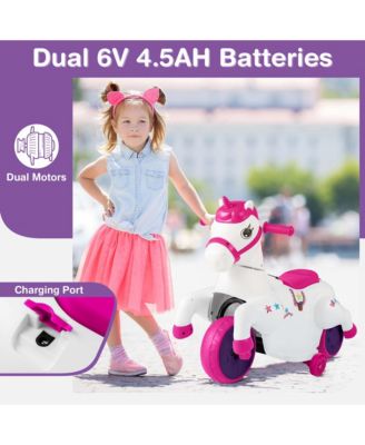 12V Kids Ride on Unicorn Toy with Training Wheels Music One-button Start Horse Toy