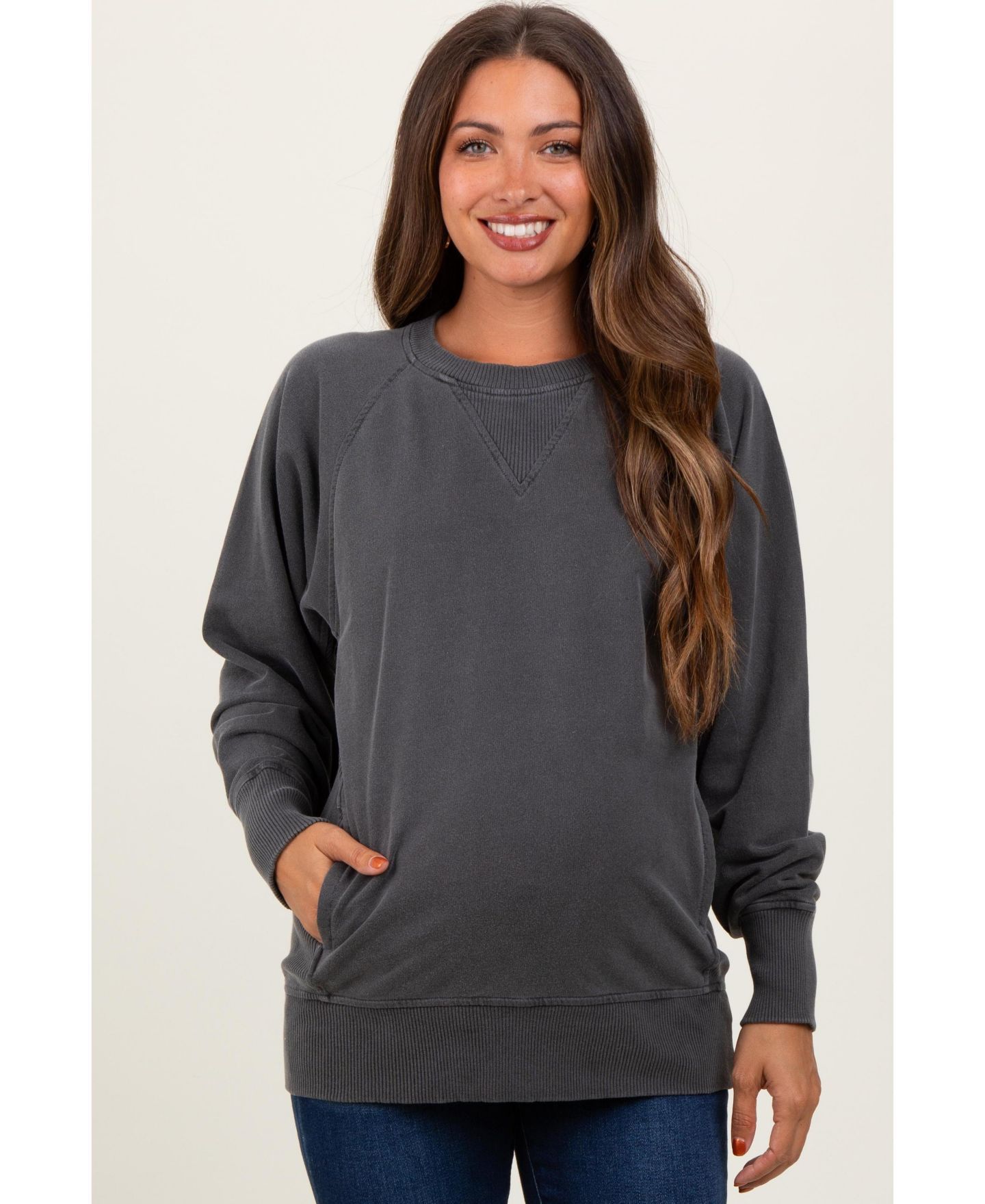 Женский свитер Pinkblush Black Vintage Wash French Terry Pullover, цвет: Угольный серый — фото 1