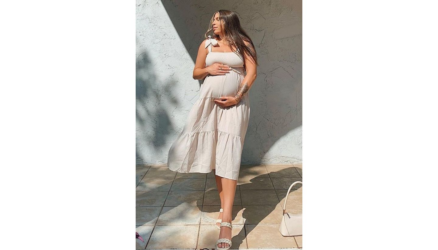 Женское платье Pinkblush Rust Bow Strap Tiered Midi, цвет: Бежевый — фото 6