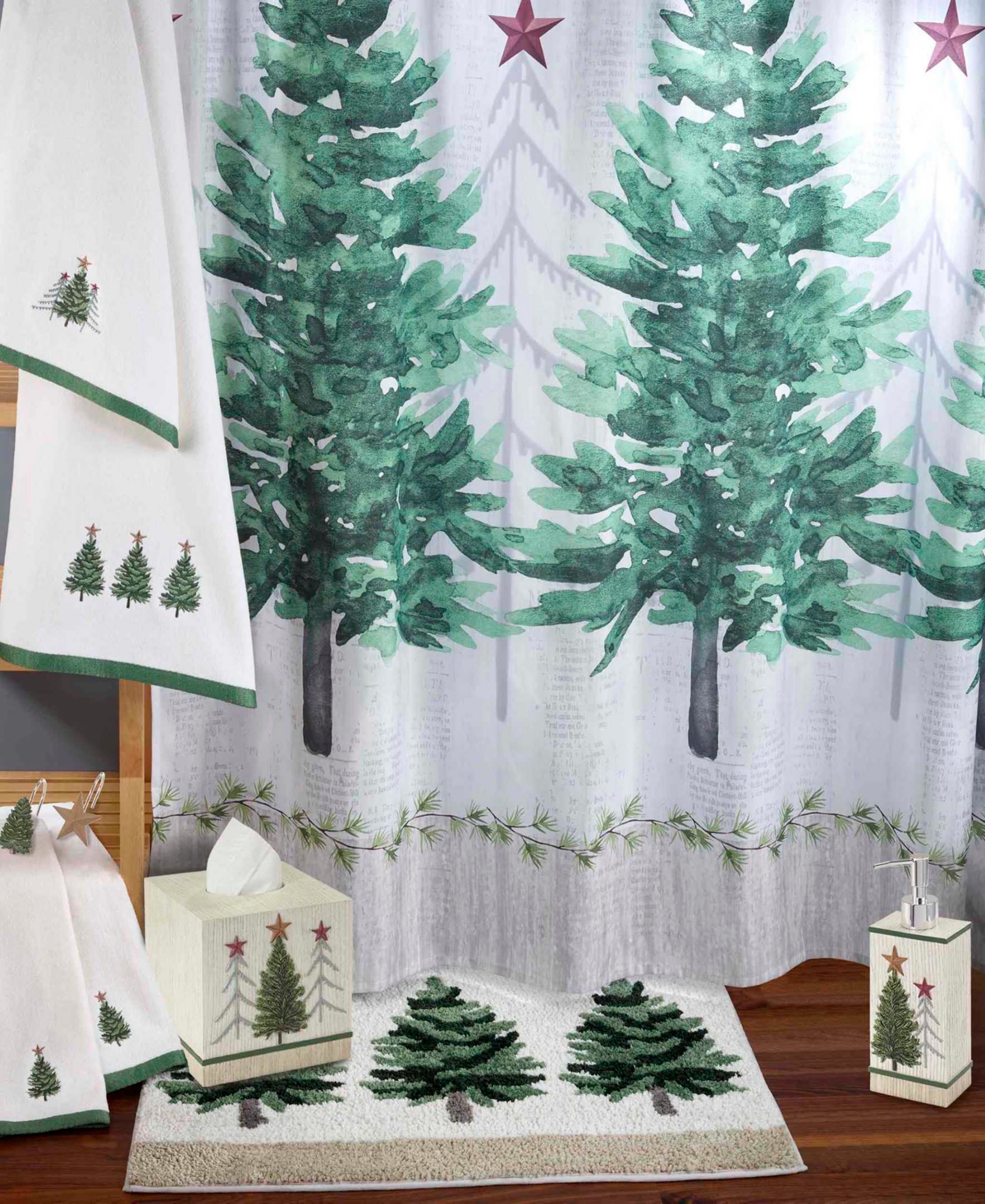 Avanti Trees Shower Curtain And 12-pc. Shower Curtain Hooks Set In Green
