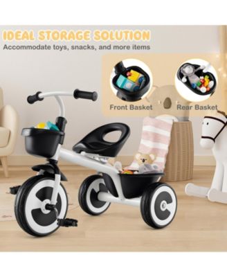 Toddler Tricycle with Adjustable Seat and Storage Baskets for 1.5-5 Years Old