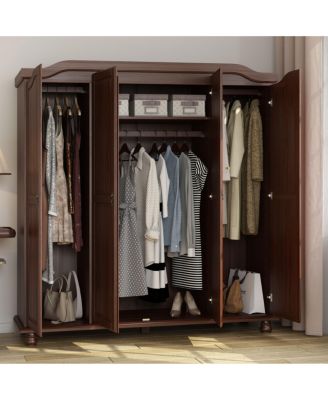 100% Solid Wood Kyle 4-Door Wardrobe with Mirrored Doors