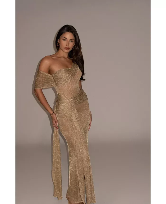 Women's Draped Metallic Maxi Dress - thumbnail 4