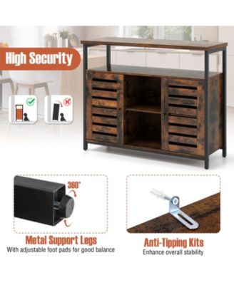 Buffet Cabinet Industrial Sideboard Storage Cabinet with Slatted Door and 3 Adjustable Shelves