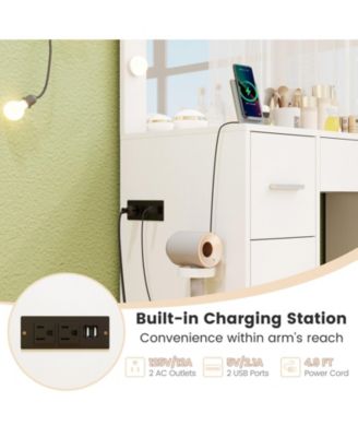 Makeup Table and Stool Set with Hair Dryer Stand