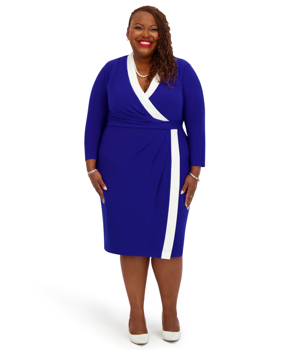 Kasper Women's City Wrap V-neck Dress In Blue