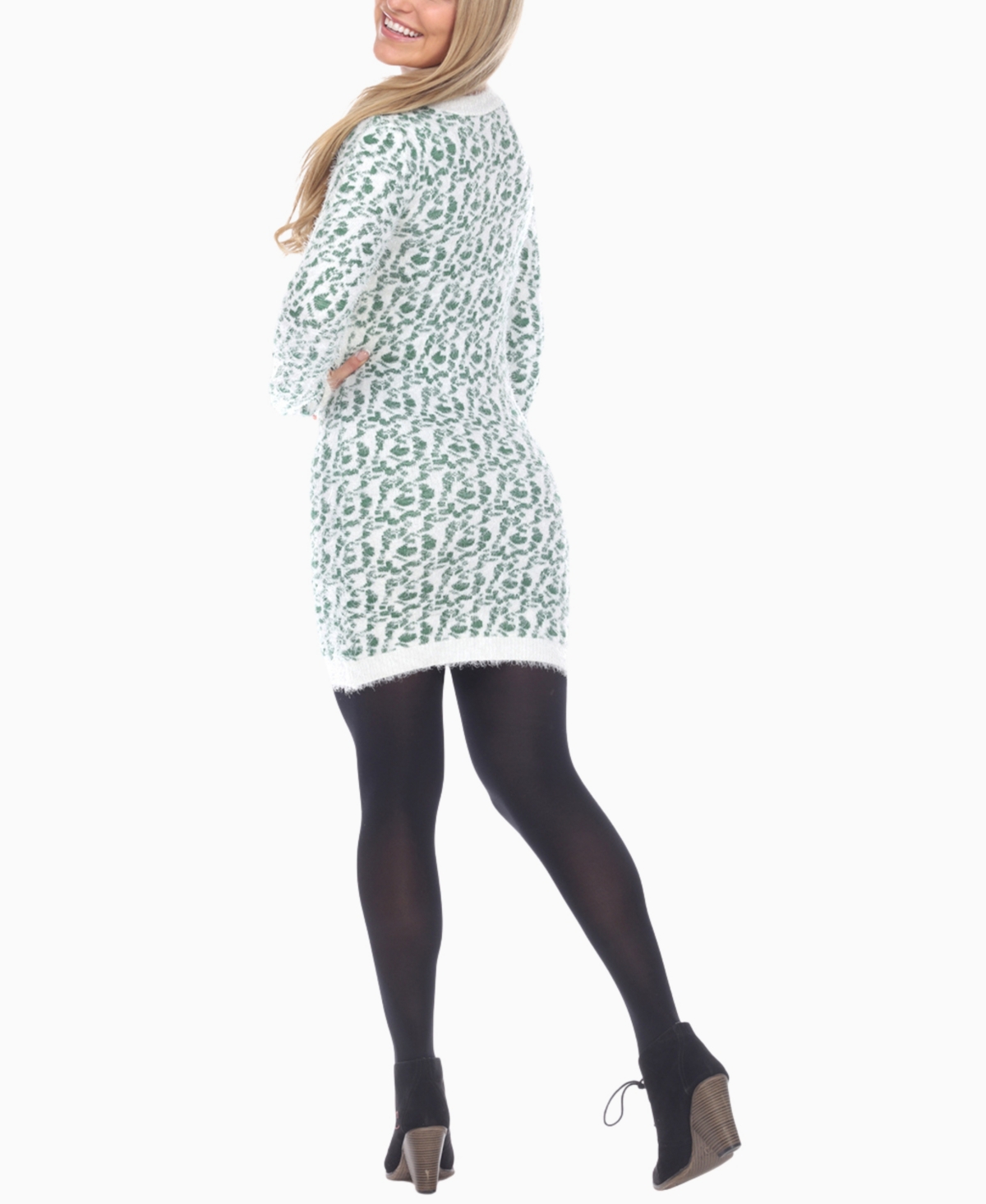 White Mark Women's Fuzzy Knit Sweater Dress In Green