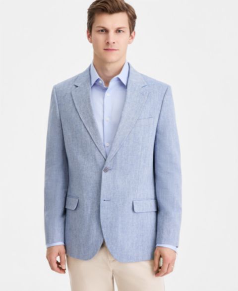 Мужской пиджак Nautica Modern-Fit Herringbone Cotton & Linen Blazer, цвет: Синий
