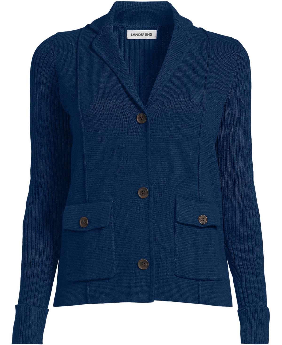 Lands' End Women's Drifter Ribbed Collared Blazer Sweater