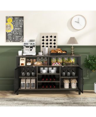 55-Inch Buffet Sideboard with 8-Bottle Wine Racks and Wine Glass Holders