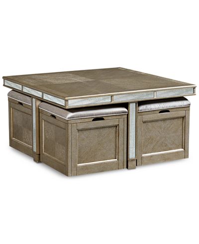 Ailey Cube Coffee Table with 4 Storage Ottomans, Created ...