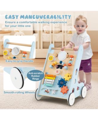 Wooden Baby Walker Push & Pull Learning Activity Center w/ Wheels Push Toy