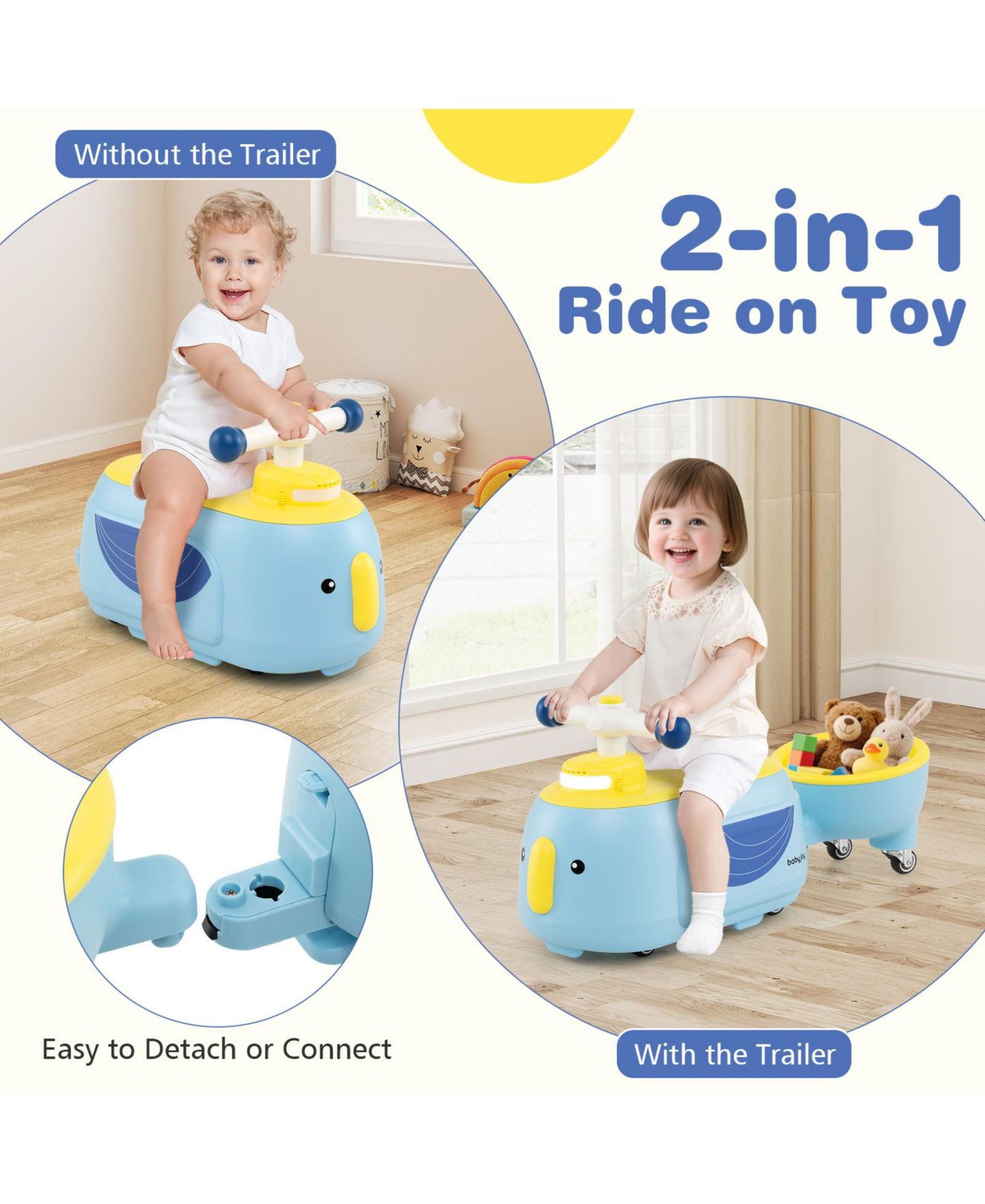 Детская игрушка Gymax 2-in-1 Wiggle Sliding Ride-On Toy, 55 lb. Capacity, Ages 12+ Months, цвет: Синий — фото 2