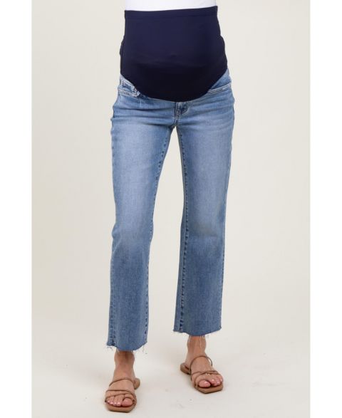Женские джинсы Pinkblush Blue Cropped Raw Hem Straight Leg, цвет: Синий
