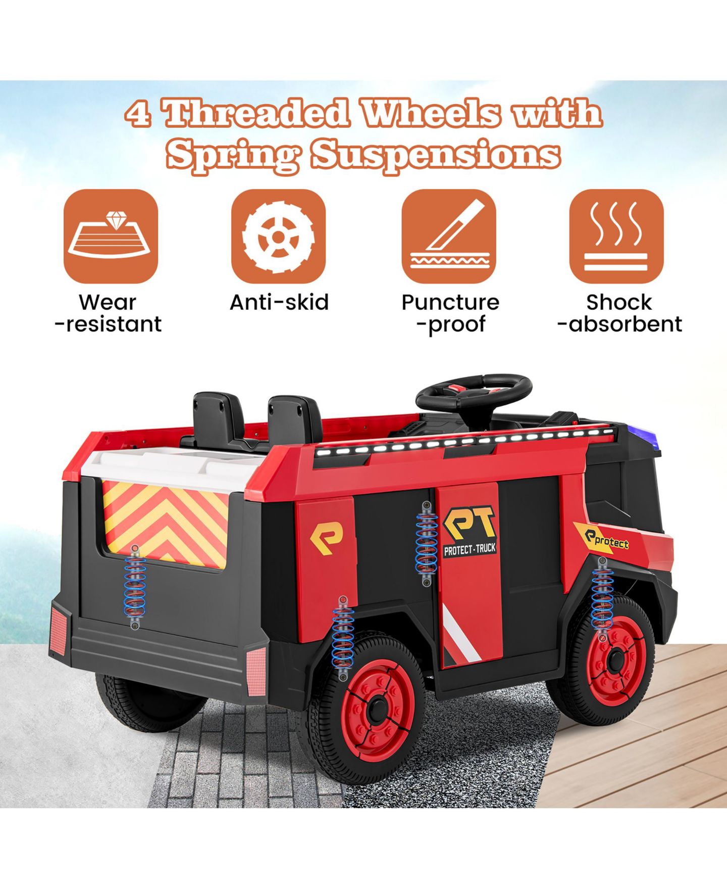 Детская игрушка Gymax 2-Seater Kids Ride-On Fire Truck with Remote Control, 3–8 лет, цвет: Красный — фото 10