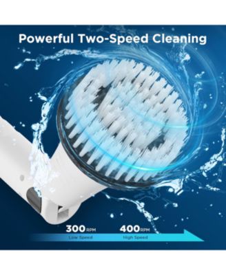 Electric Spin Scrubber - Power Shower Cleaning Brush with Extendable Handle & 4 Brush Heads for Bathrooms Window and Floor White/Black