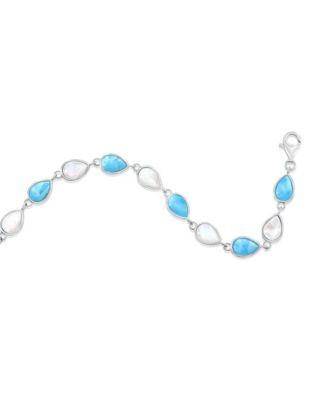 Sterling Silver, Alternating MOP & Larimar Pearshaped Bracelet