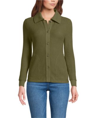 Women's Long Sleeve Waffle Collared Shacket