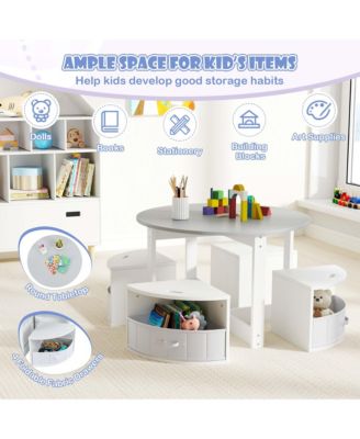 5 Piece Kids Play Table and Chairs Set Round Nesting Table Toddler Furniture