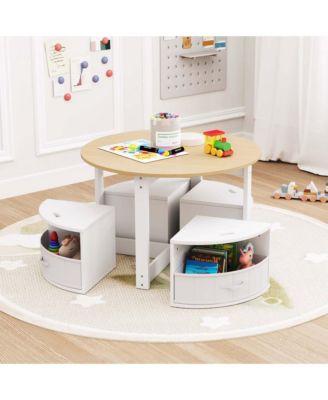 5 Piece Kids Play Table and Chairs Set Round Nesting Table Toddler Furniture
