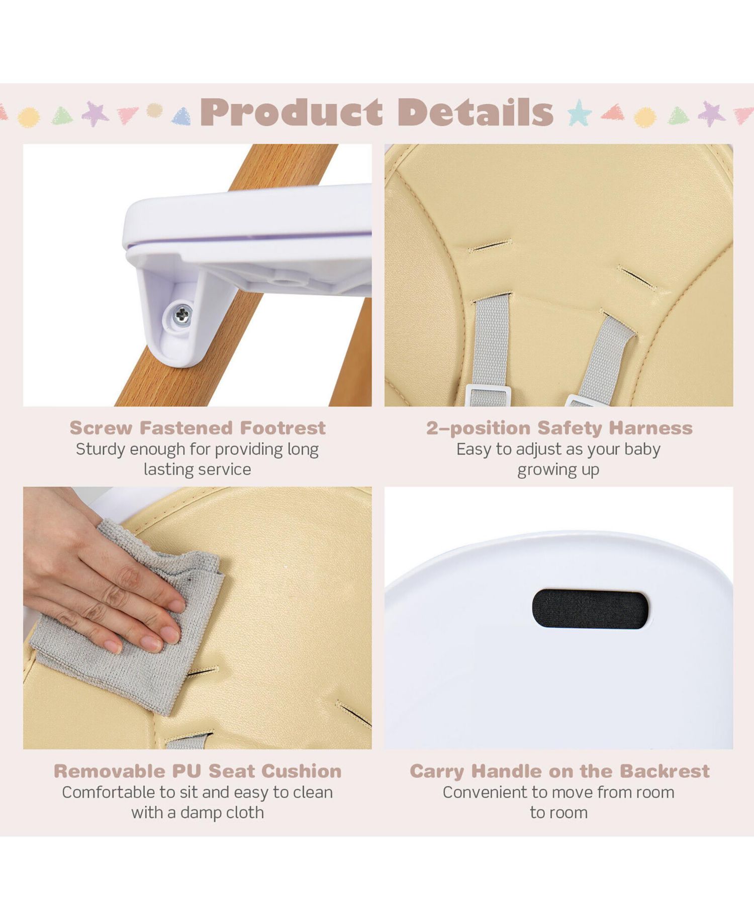4-in-1 Convertible Baby High Chair Infant Feeding Chair w/Adjustable Tray