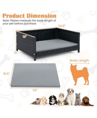 Rattan Dog Bed with Waterproof Soft Cushion for Medium Small Dogs Cats