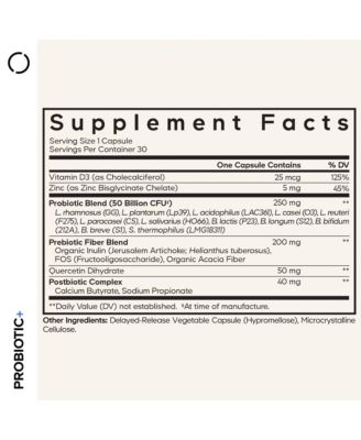 Probiotic+ 50 Billion CFU Supplement - 12-Strain Probiotic Blend, Prebiotic Fiber, Postbiotics, For Men & Women 30 Capsules