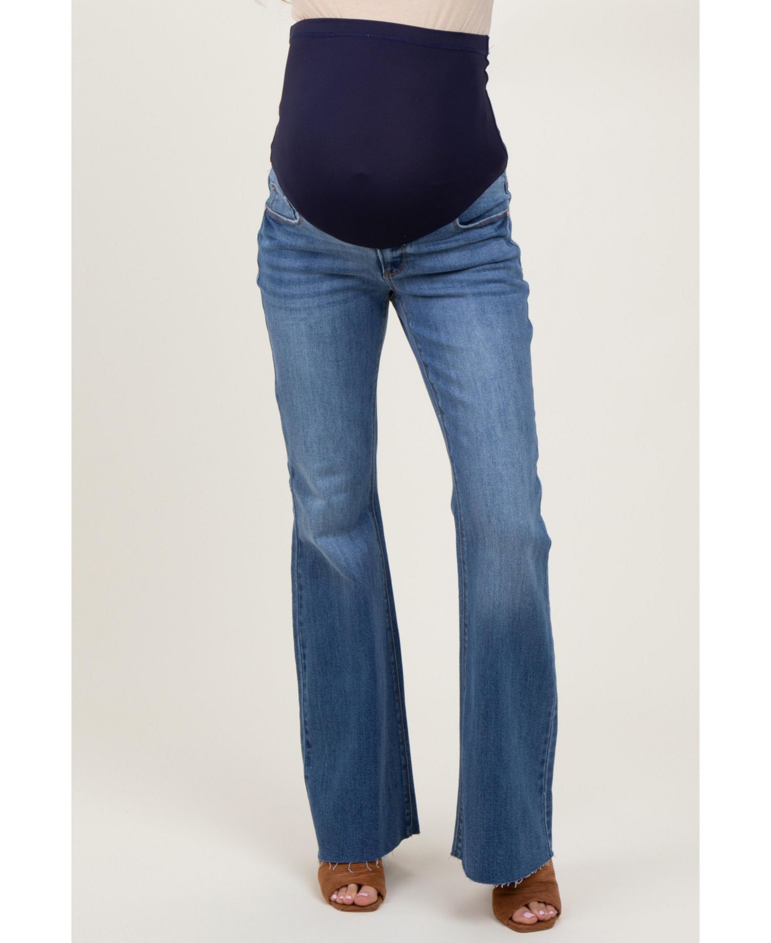 Women's Blue Raw Cut Hem Flare Jeans