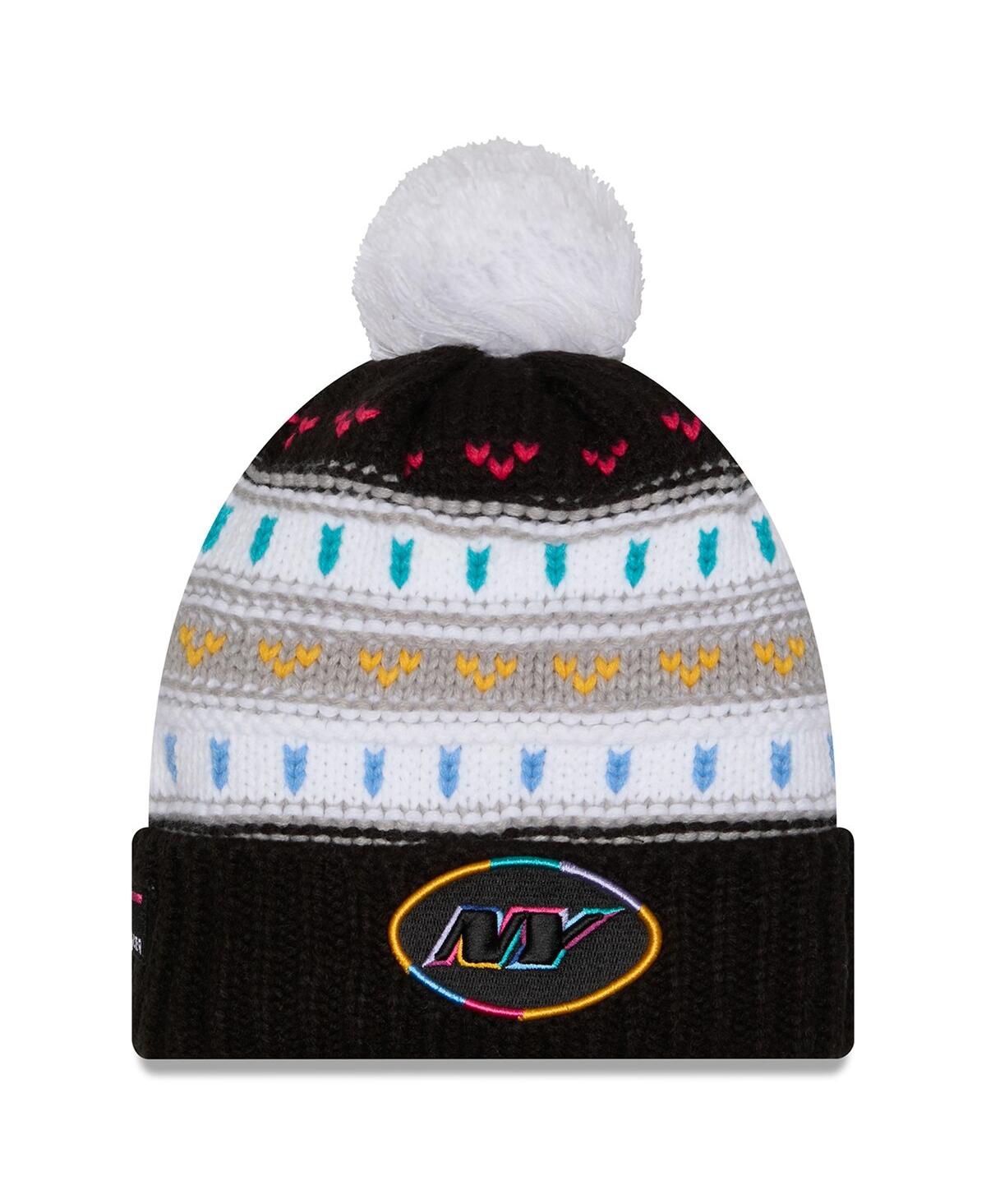 New Era Women's Black New York Jets 2025 Nfl Crucial Catch Cuffed Knit With Pom Hat In Multi