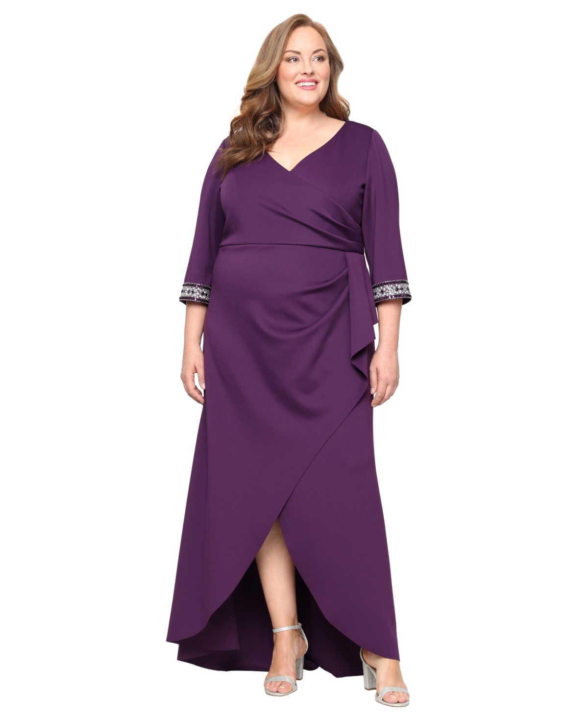 Alex Evenings Plus Size Long Stretch Scuba Crepe Dress In Purple