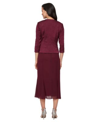 Petite Tea-Length Textured Jacquard Dress And Jacket