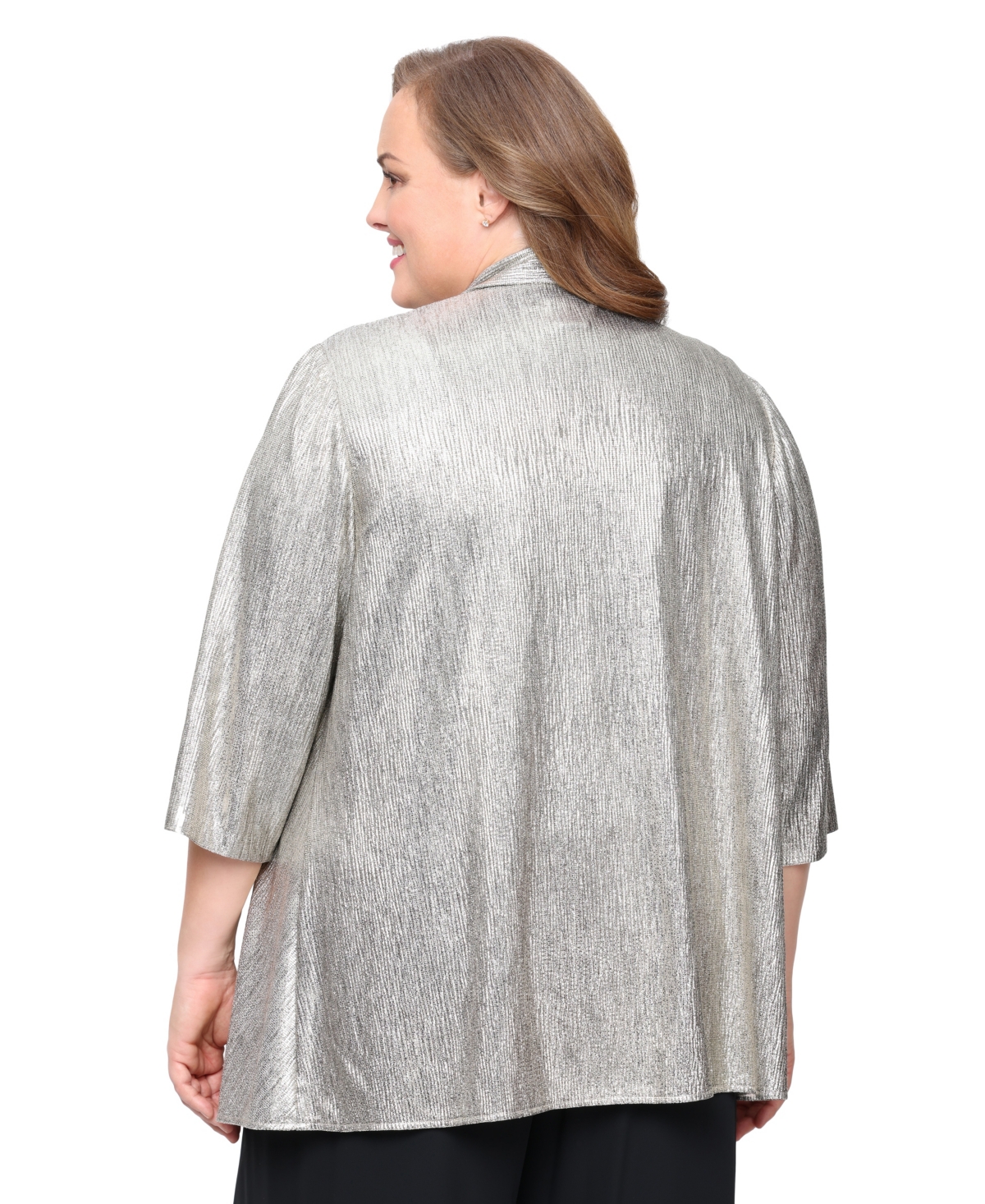 Alex Evenings Women's Plus Size Foil Knit Twinset In Silver