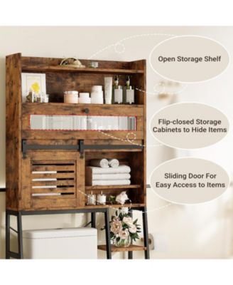 Over The Toilet Storage with Cabinet for Bathroom, Vintage Brown
