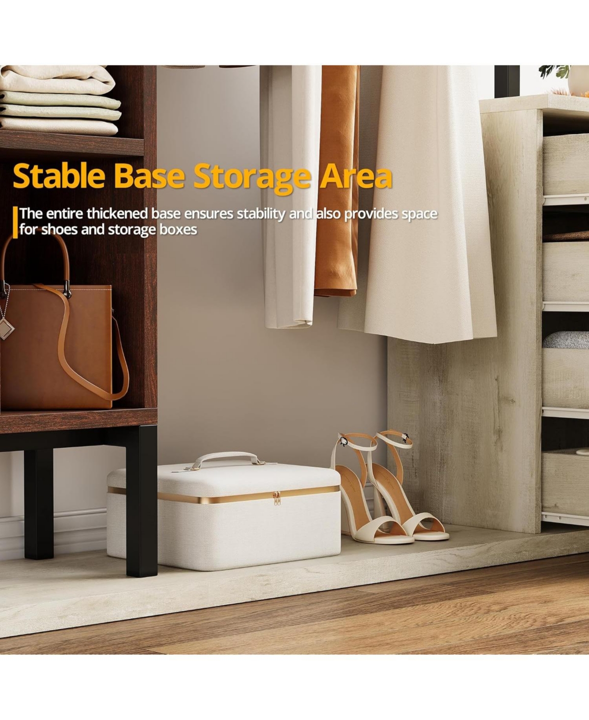 Clothes Rack with 4 Wooden Drawers and Hanging Rack, White and Red