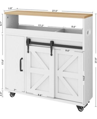 Toilet Paper Cabinet with Rolling Wheels, Paper Holes, White/Natural