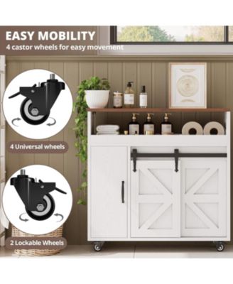 Toilet Paper Cabinet with Rolling Wheels, Paper Holes, White/Walnut
